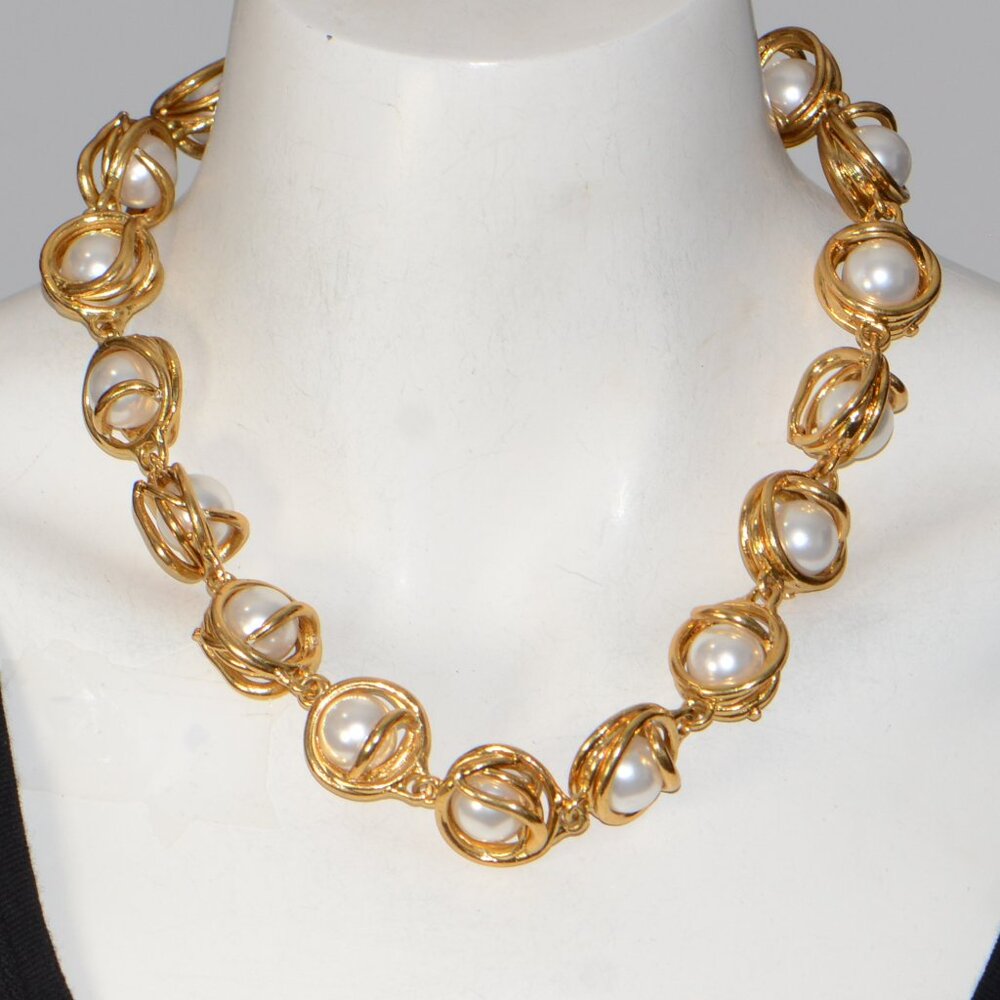 Jennifer Behr Goldtone Pearly Bead Link Necklace